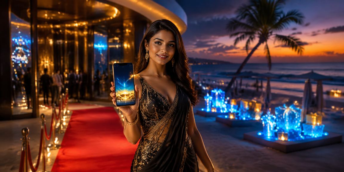 Serene Goa beach with mobile payment transaction for seamless deposits